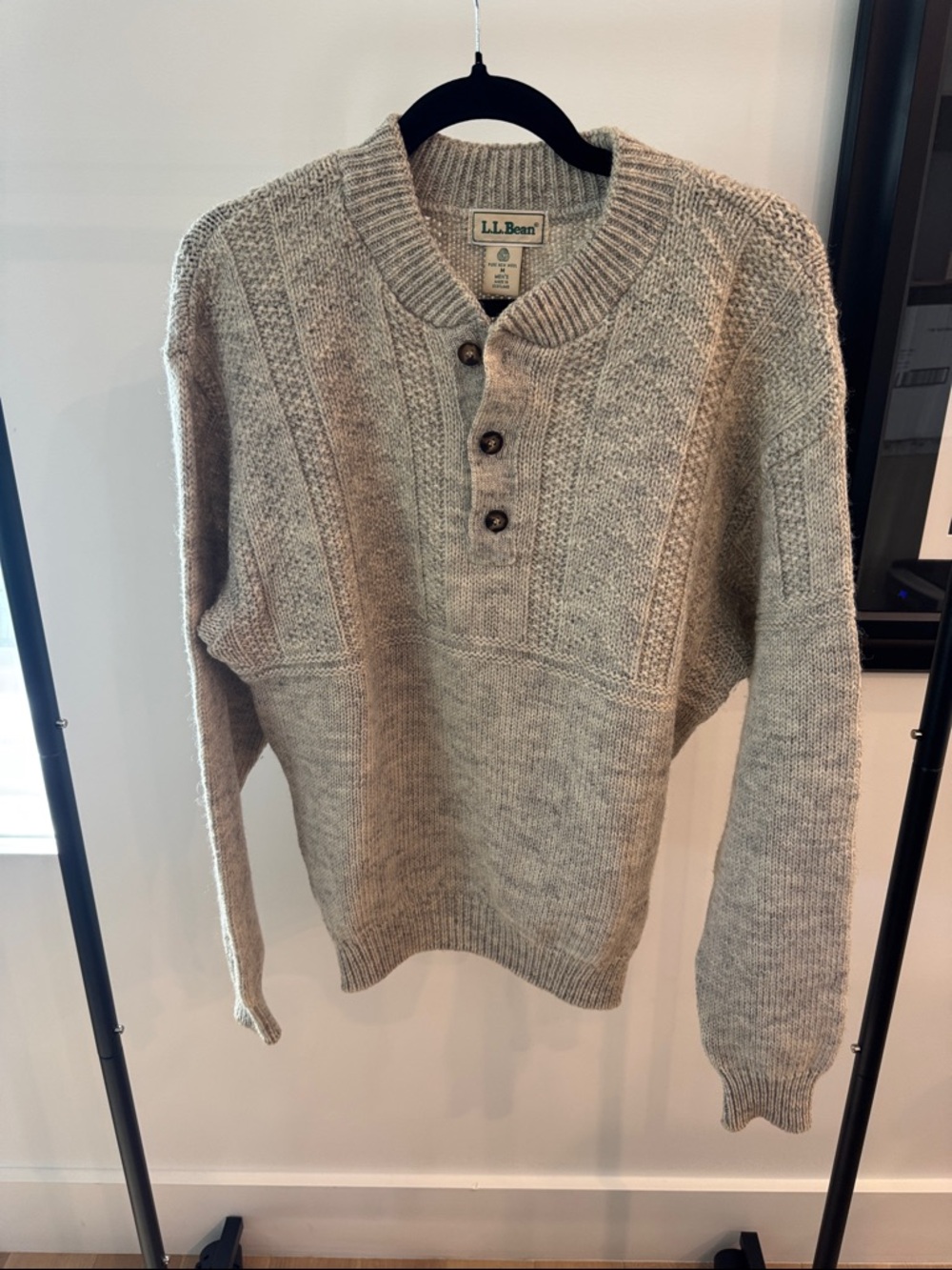 Vintage LL Bean 100% Pure New Wool Henley Sweater — Made in Scotland
